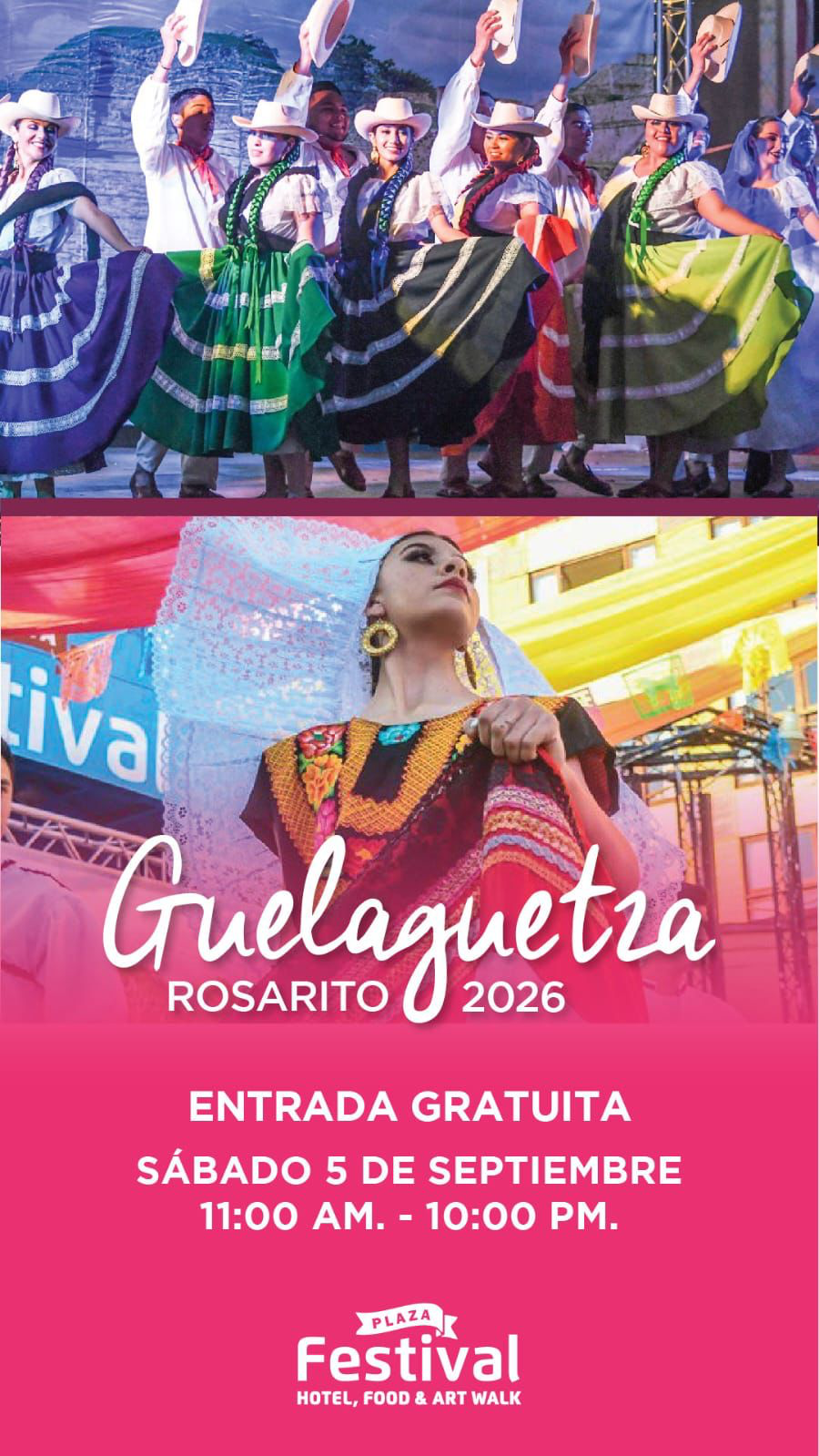 Guelaguetza Rosarito 2026: entrada gratuita, sábado 5 de septiembre de 11:00 AM a 10:00 PM en Plaza Festival